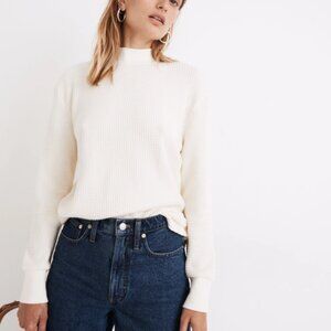 Madewell Mockneck Waffle Sweatshirt Tee Antique Cream XS